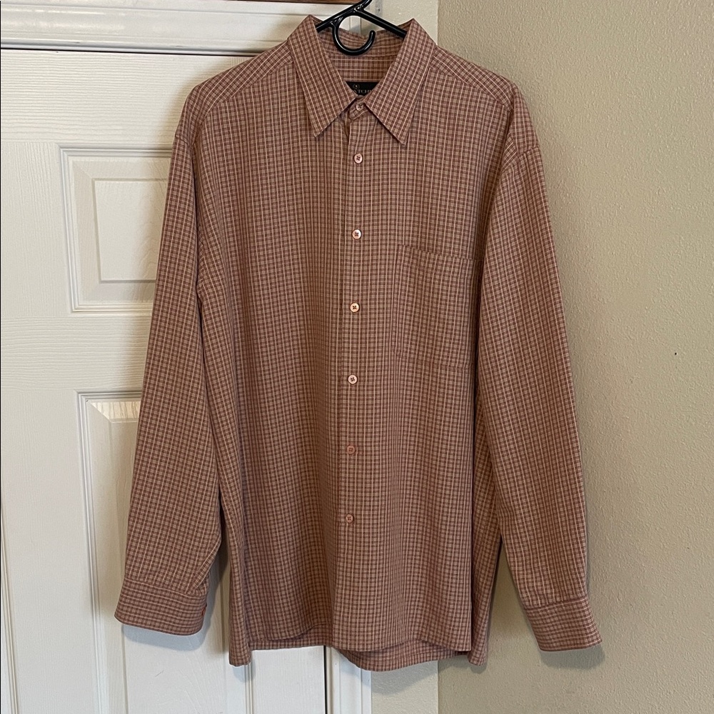 Bugatchi Men's Tan Checkered Button Down Shirt